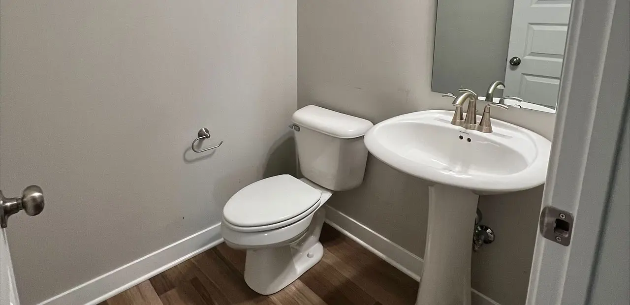 Plain Gray Half Bath with Pedestal Sink