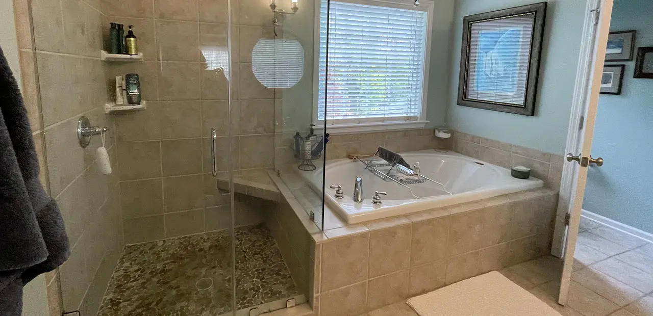 Bath Shower with outdated tile and design