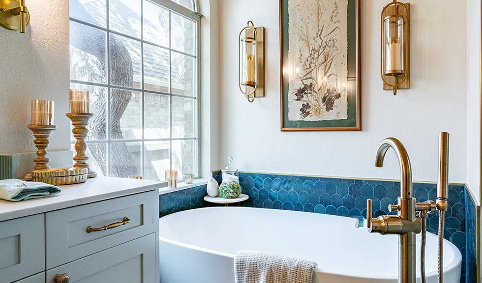blue tiled full bathroom